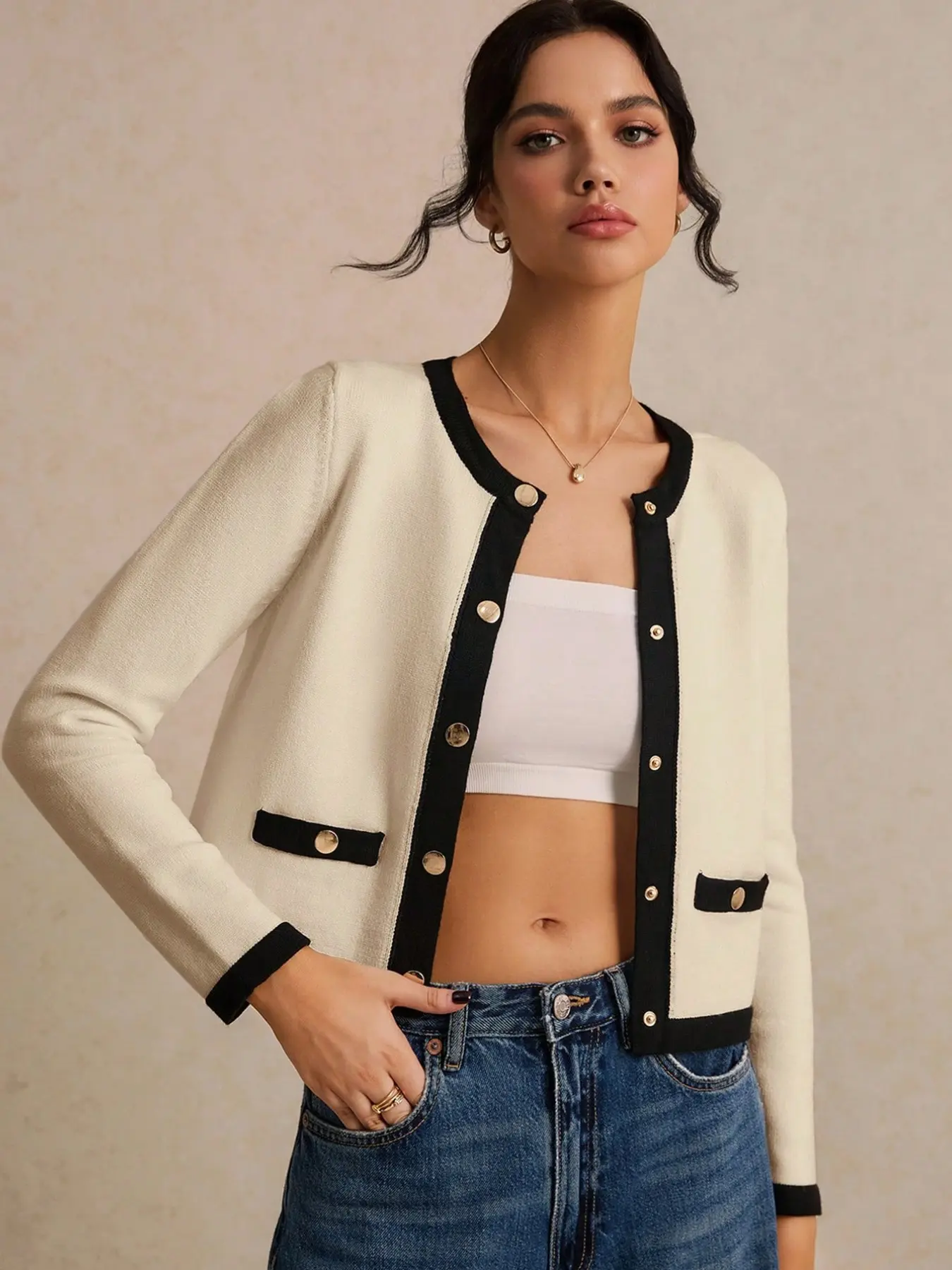 Solid Color Long Sleeve Button Pocket Cardigan, Casual Chic Women's Knitwear, Comfortable Pullover for Daily Wear, Soft and Warm Outerwear