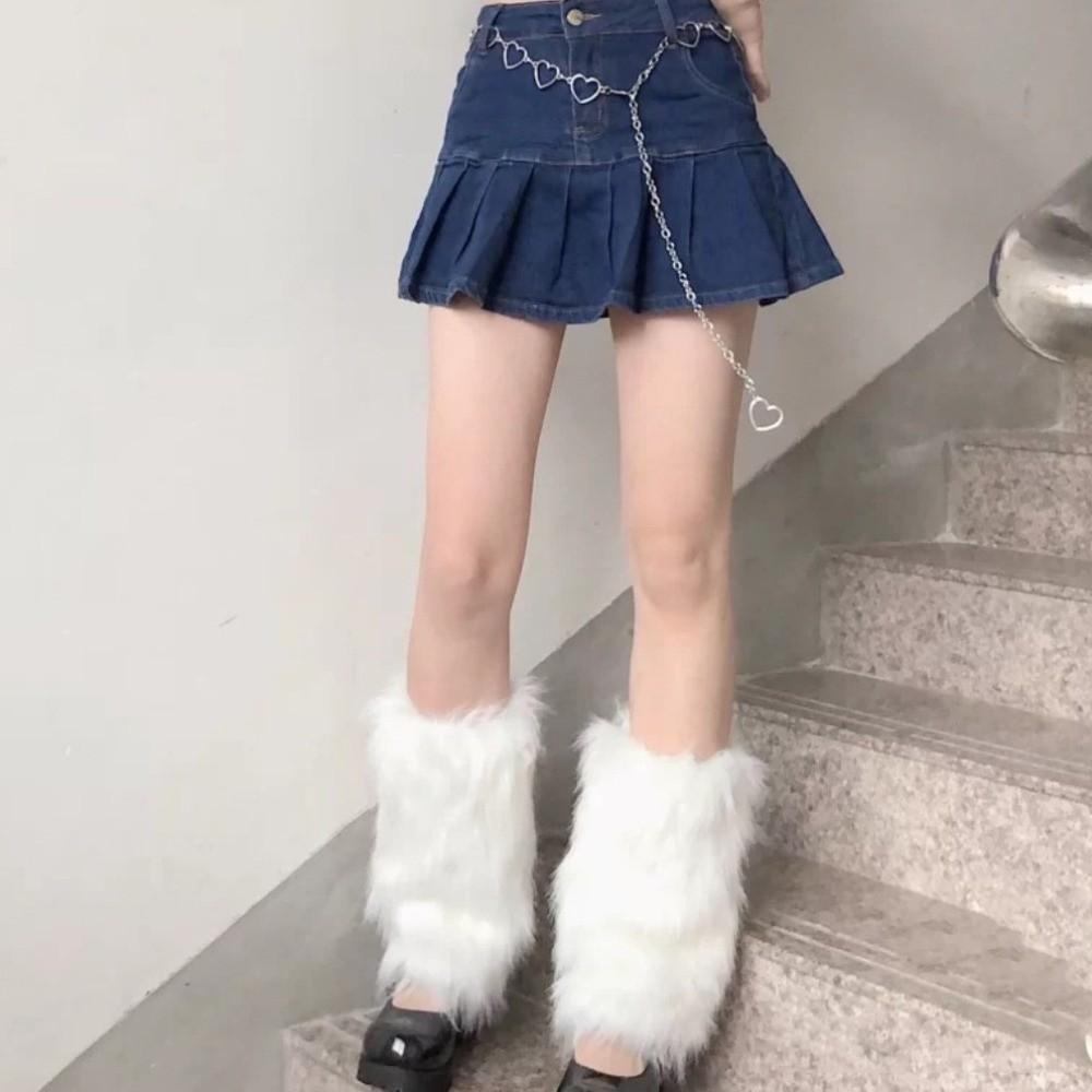 Foot Cover Faux Fur Furry Leg Warmers 40cm Japanese Style Lolita Boots Cover Kawaii Y2K Warm Knee Sleeve Autumn/Winter