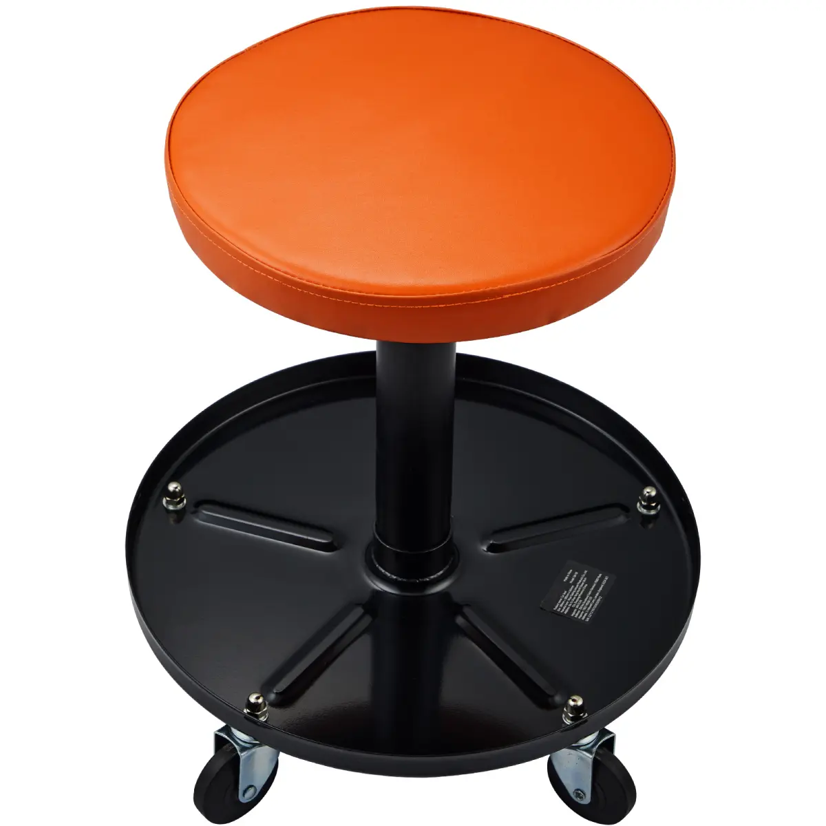 Mechanic Stool, 250 LBS Rolling Pneumatic Creeper Garage/Shop Seat, Adjustable Height 22 in-28 in Padded Rolling Workshop Stool with Tool Tray, for Garage, Shop, Auto Repair, Black+Orange