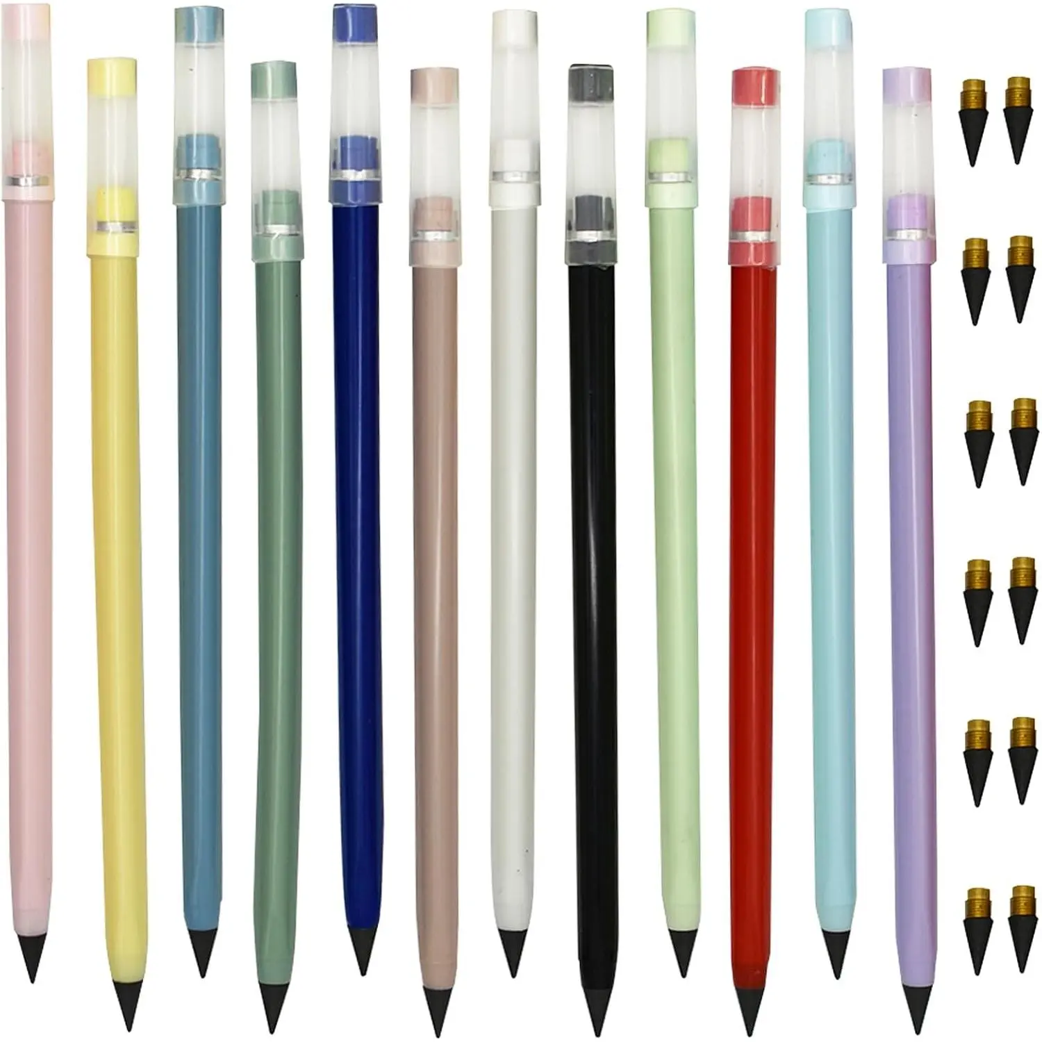 12 count Everlasting Pencil Inkless Eternal Pencils with 12 Nib | Magic Infinity  Pencil with Eraser Macaron Morandi Colors for School Students Party Office