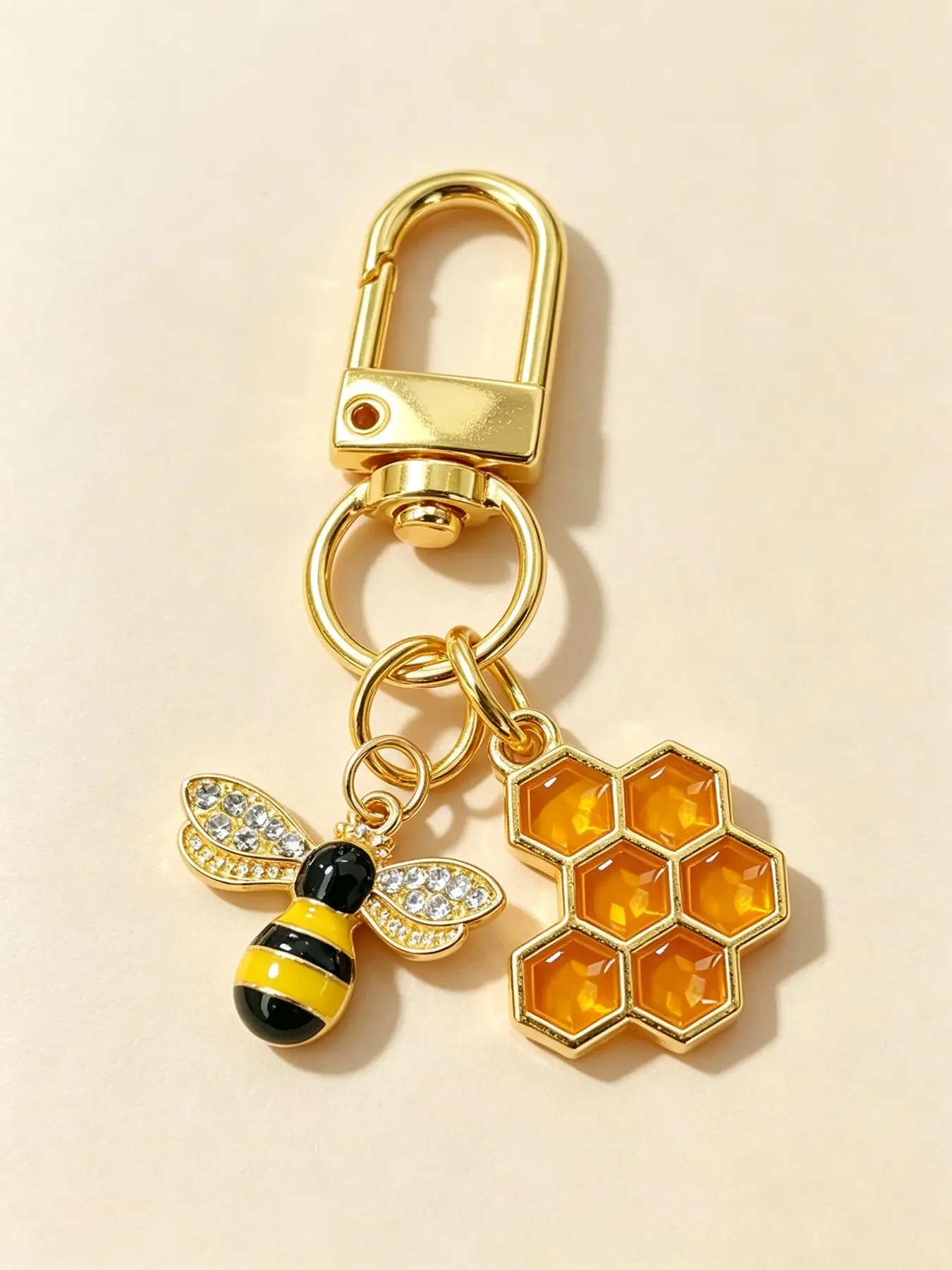 Cottagecore Bee & Honeycomb Bag Charm, Rhinestone Enamel Alloy Keychain with Swivel Lobster Clasp, Backpack Purse Decor, BFF Birthday & Back To School Gift for Teen Girls & Nature Lovers