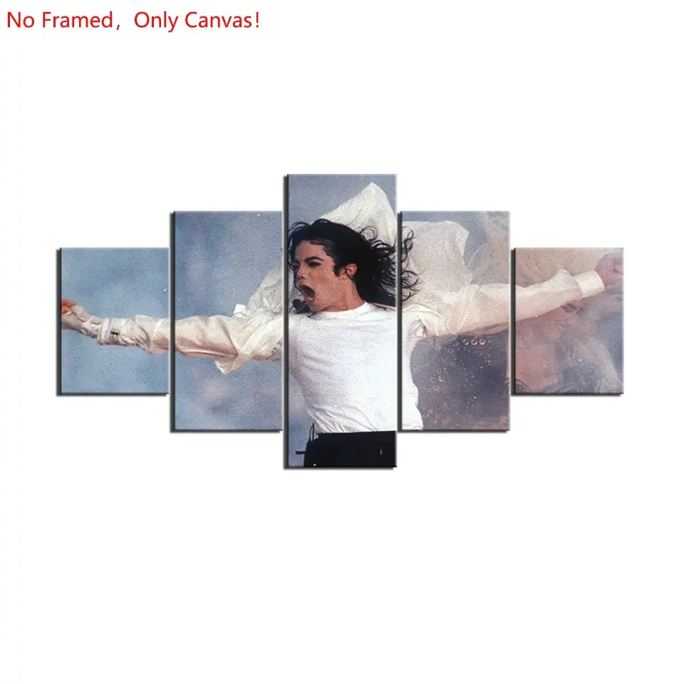 5 piece/set frameless canvas painting print poster, Classic Character Album art，Michael Jackson Music ，a perfect gift for Music loves, ideal gift for bedroom, living room, dorm hallway, kitchen, mural, wall decoration, room decor, Home Wall Decor