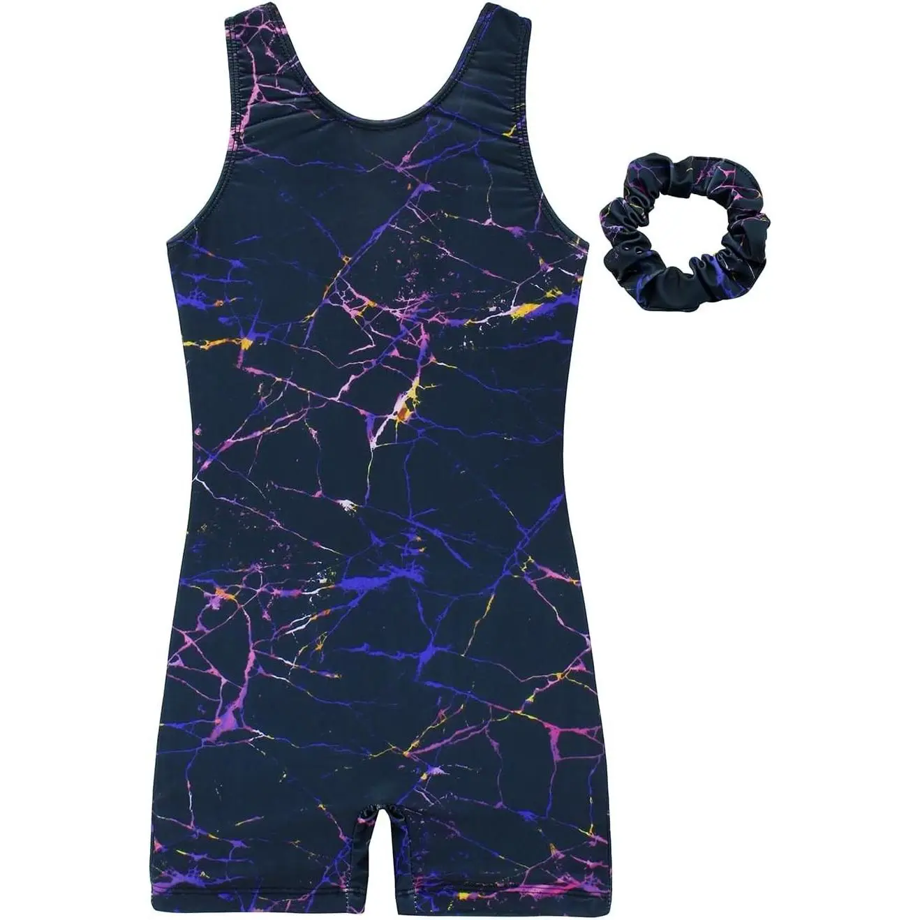 Leotards for Girls Gymnastics with Shorts Dance Biketards Tumbling Matching Hair Scrunchie 3~15 Years