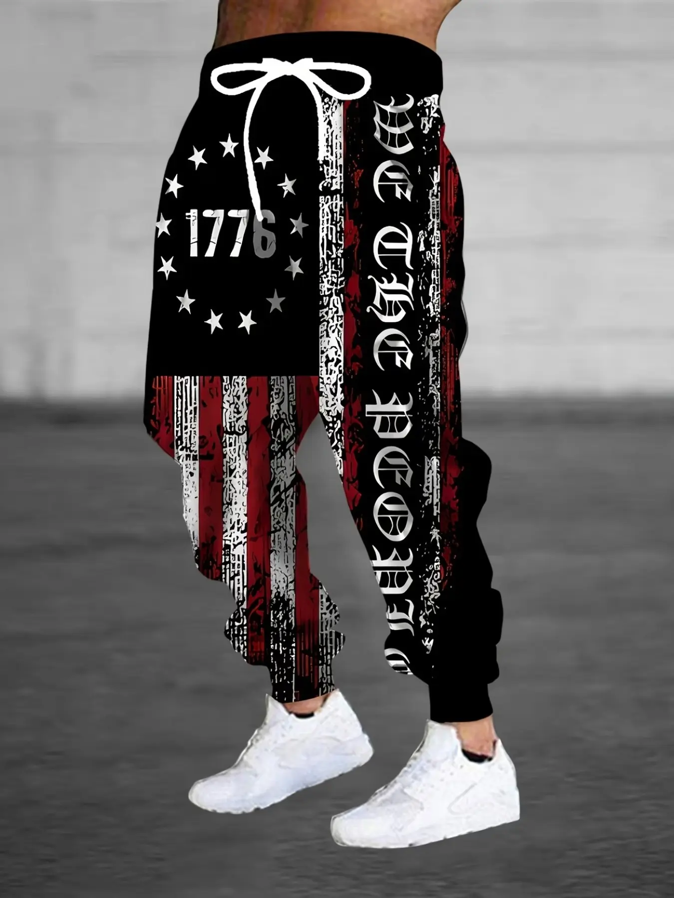 Men's Fashion 3D American Flag Print Waistband Pants with Pockets, Casual Fit Drawstrings, Casual Polyester Sports Pants, All Seasons