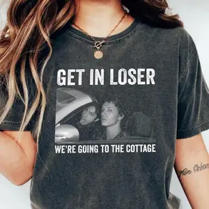 Women's Short-Sleeve Graphic Quote T-Shirt - Hollander-Rozanov Hockey Inspired by Ilya Rozanov & Shane Hollander Heated Rivalry, "Get In Loser We’re Going to the Cottage" Hoodie-Flannel Style Tee