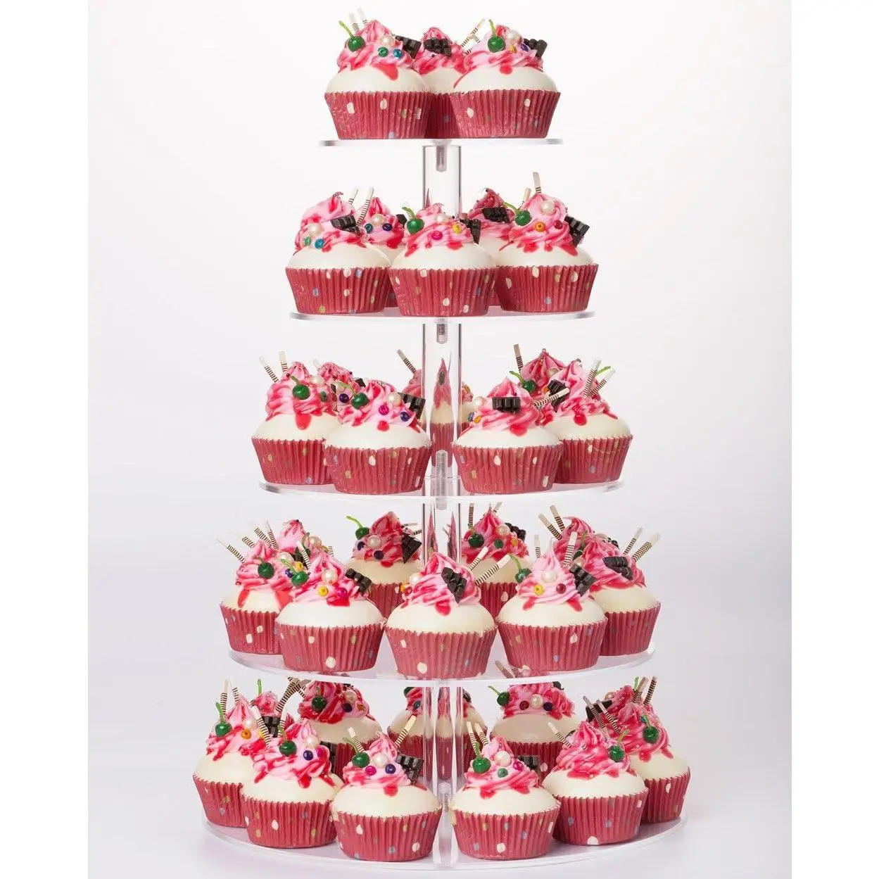 5 Tier Round  Cupcake Tree Tower Display Stand Display for Pastry Wedding Birthday Party (5 Tier Round (4" Between 2 Layers))