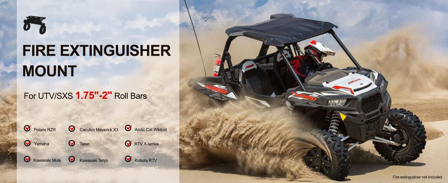 Quick Release UTV Fire Extinguisher Mount Kits, Adjustable Roll Bar Fire Extinguisher Holder Bracket Easy Install on 1.75"-2" Roll Cage, Compatible with Polaris RZR/Can Am X3/Jeep Wrangler