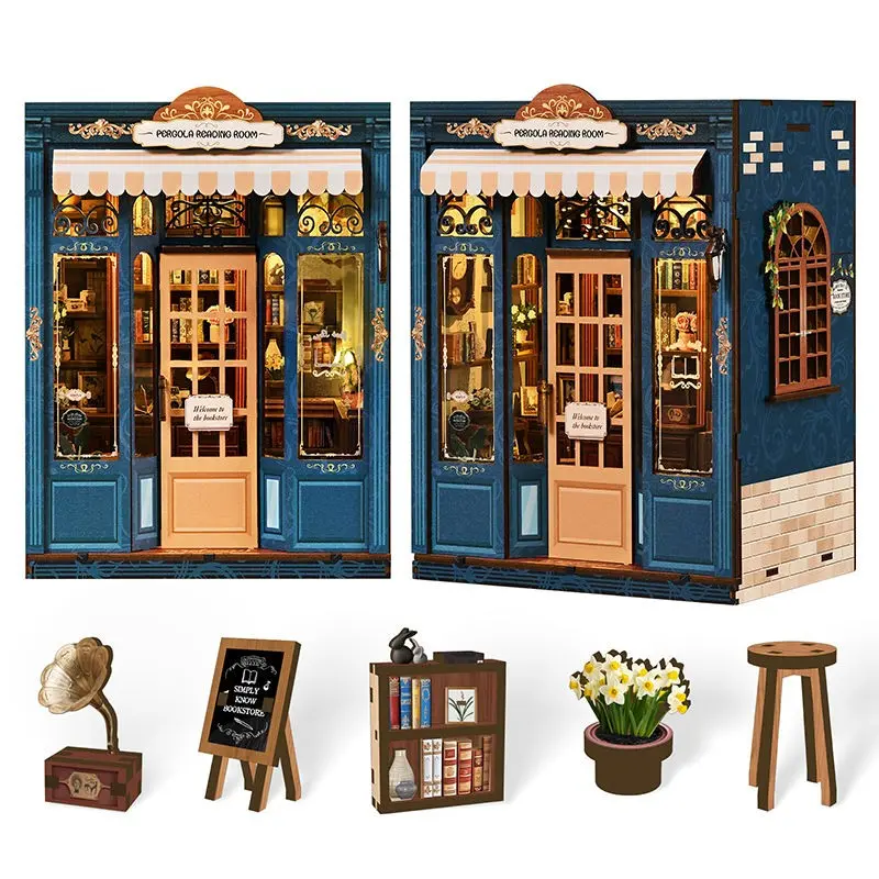 Literary Art DIY Mini Model Tiny House Bookshelf, Educational Display Model, Women's Gift, 3D Puzzle Building Kit