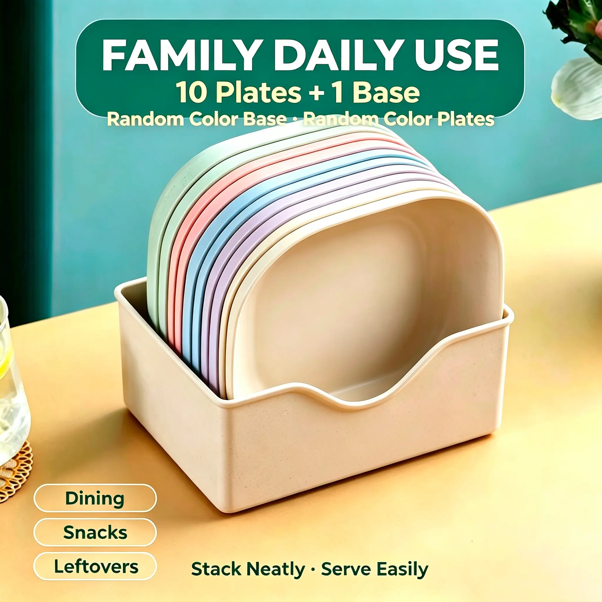 Portable Outdoor Camping Bone Plate Set, 10 Plates + Storage Base, Picnic Plastic Snack Dishes, Hiking Snack Plates, Camping Picnic Tableware, Stackable & Easy Clean
