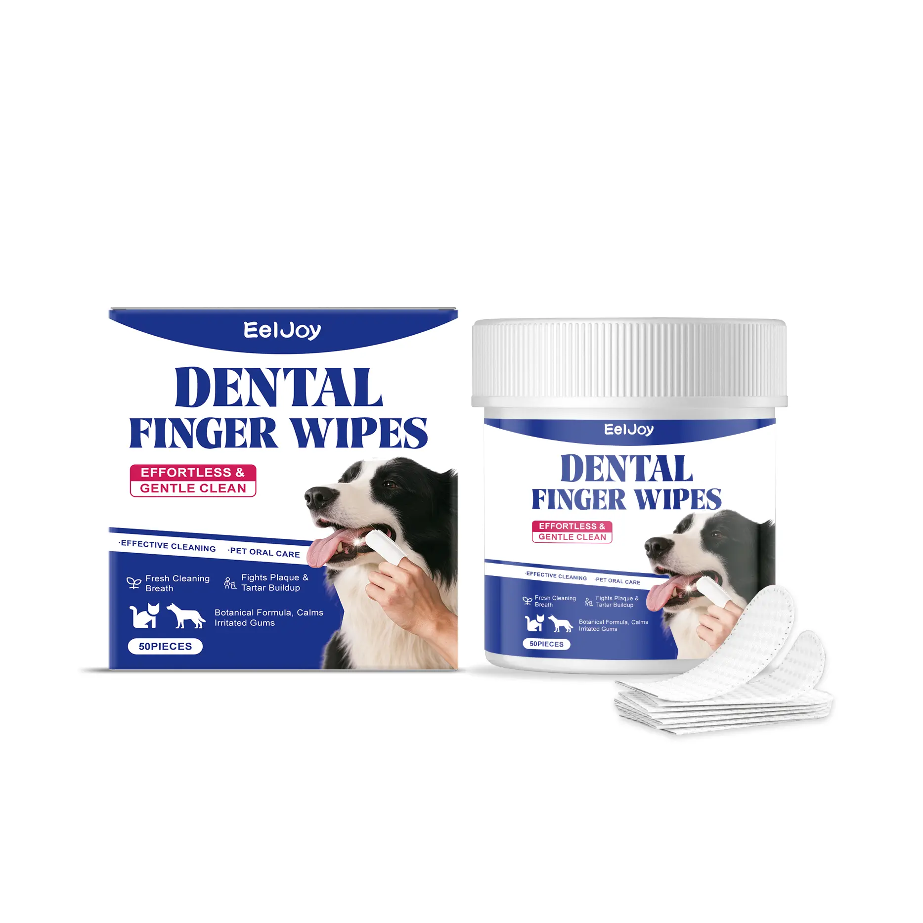 EelJoy Pet Dental Wipes, Tartar Plaque Remover with Gentle Ingredients, Finger Cots for Dog & Cat Mouth Care & Brighter Teeth
