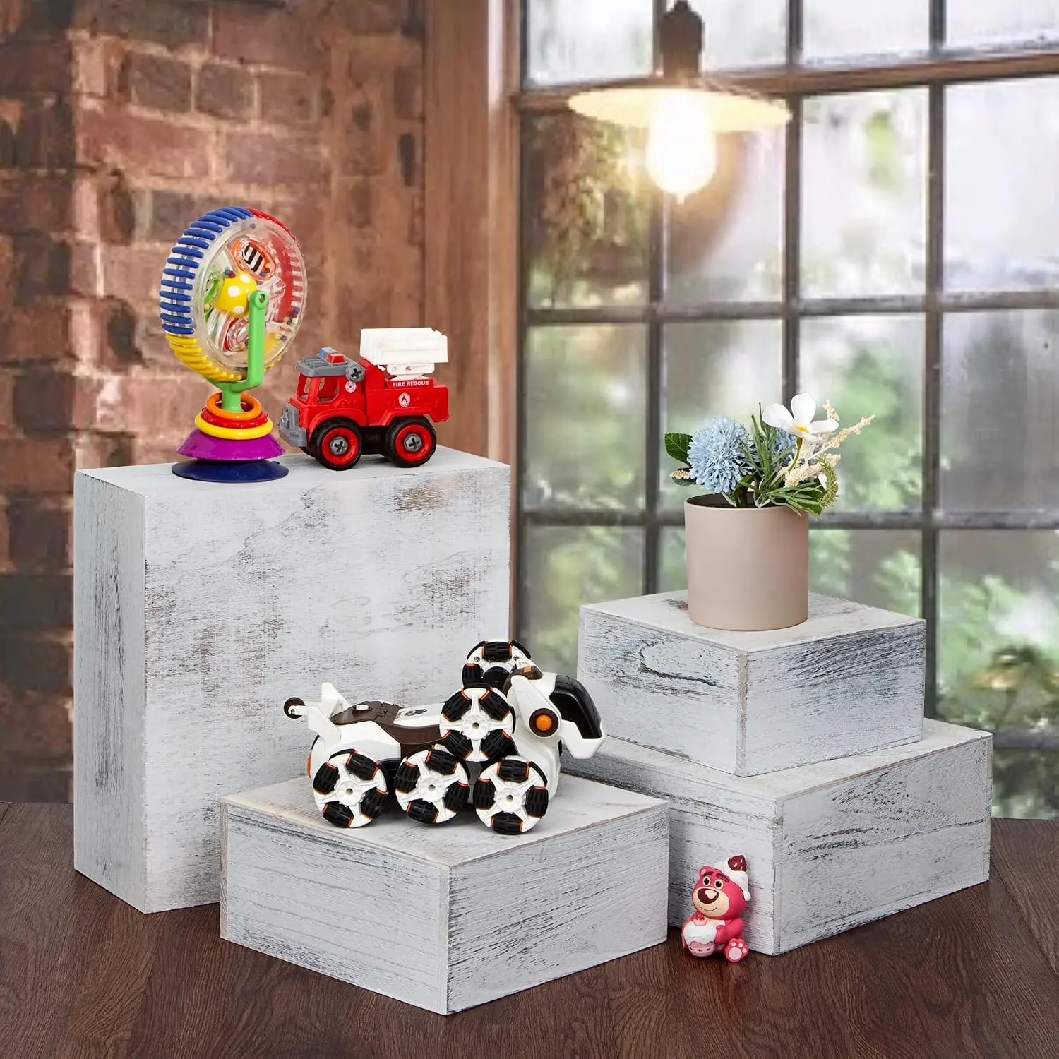 4 count Wooden Cake Stands,Antique White Cupcake Stands for Display,12 inches Square Wooden crates, Display risers for Wedding,Birthday Party,Christmas,etc. (Antique White)
