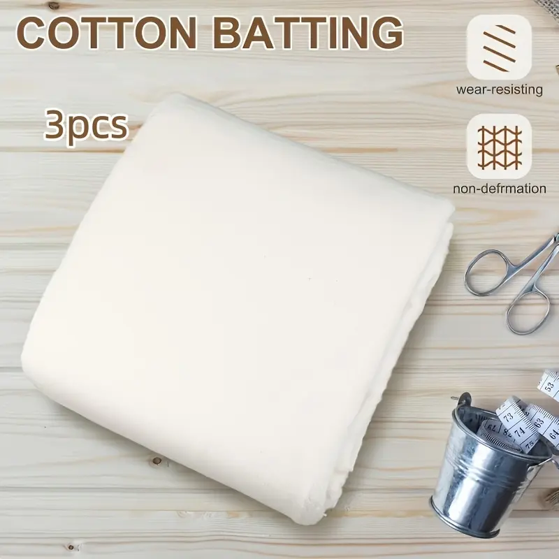 Natural Sewing Cotton Quilt Set - 40x40 inches, unbleached natural color fabric, soft and skin-friendly texture, non-irritating, evenly and densely filled with high heat resistance. Smooth texture resists balling, suitable for DIY sewing projects for chil