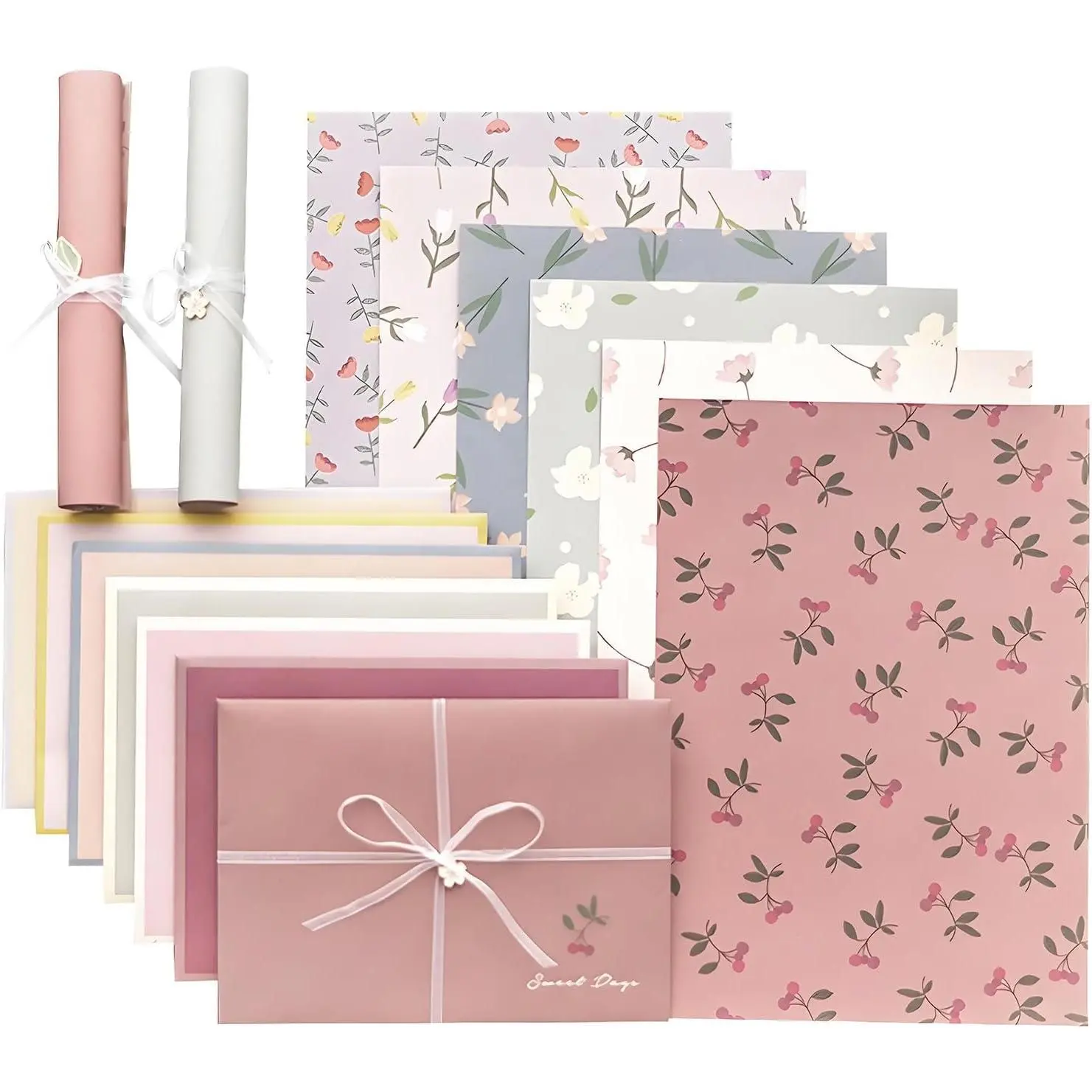 72 Pcs Floral Stationery Paper Envelopes Set Includes 24 Lined Writing Paper & 12 Envelopes, Cute Letter Writing Kit for Girls Boys Office School Supplies (6Style)