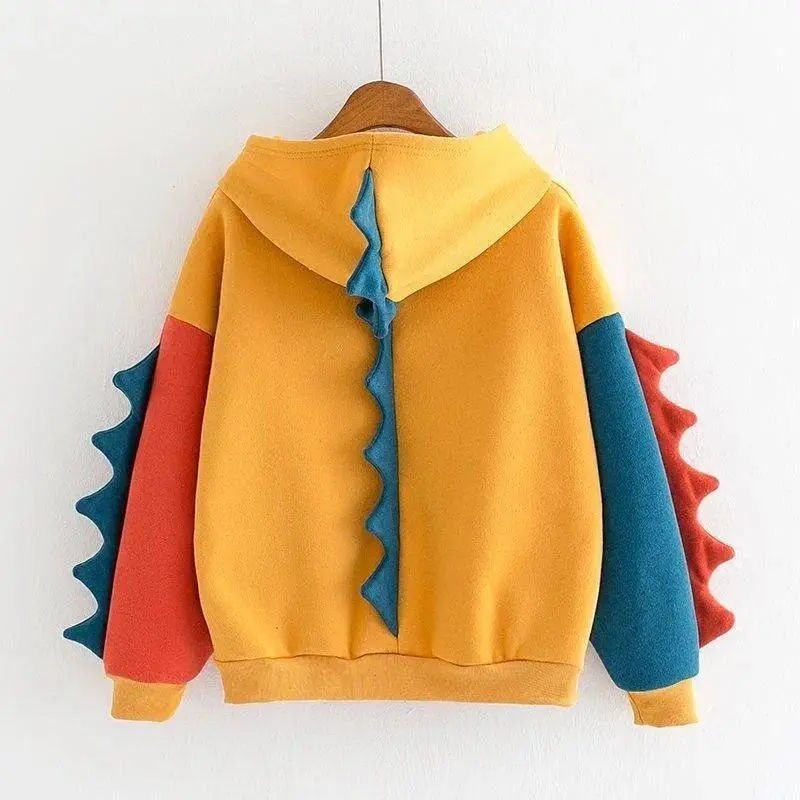 Women's Dinosaur Hoodies Fashionable Cute Solid Color Contrasting Dinosaur Loose Hoodies Comfortable Versatile Sweatshirts