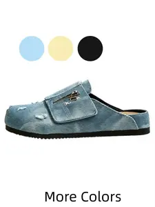 1 Pair Men's 3-Color Vintage Denim Mule Slides Footwear Distressed Ripped Washed Denim Zipper Decor Hook & Loop Lazy Mules Size 39-45 Vacation & Travel - 3 Color Options, Great for Vacation Outfits