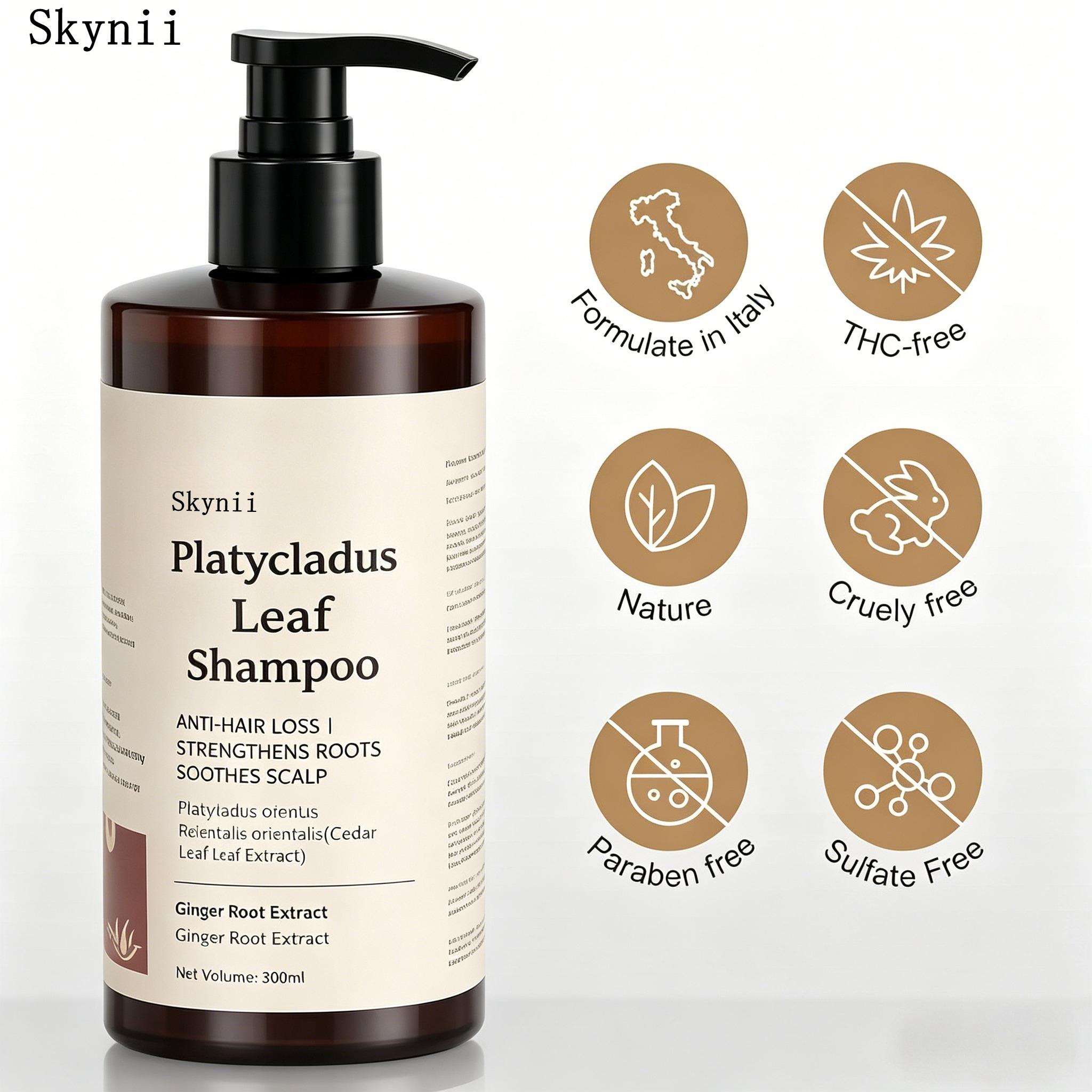 Skynii Platycladus Leaf Shampoo, Anti-Hair Loss, Strengthens Roots, Soothes Scalp, Cedar Leaf Extract, Ginger Root Extract, 300ml