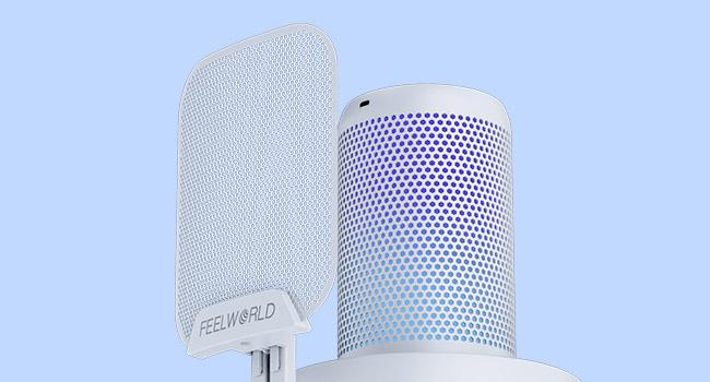 FEELWORLD VM1 White Gaming PC USB Microphone with Boom Arm Stand Noise Cancellation RGB Light Mute for Gamer YouTube Twitch Podcast Streaming Recording Chat PS4 PS5