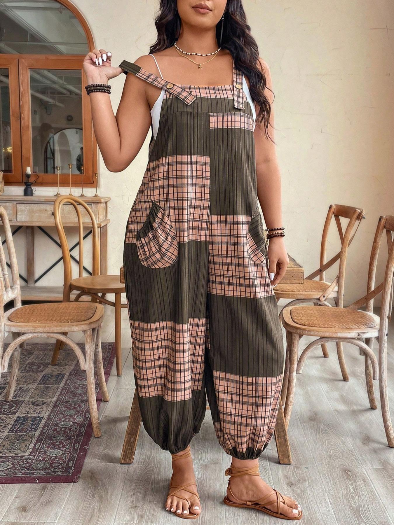 【Plus Size】Jumpsuit, Casual Comfy Sleeveless Jumpsuit for Daily Wear, Women's Plus Clothing for All Seasons 【Plus Size】Jumpsuit, Casual Comfy Sleeveless Jumpsuit for Daily Wear, Women's Plus Clothing for All Seasons