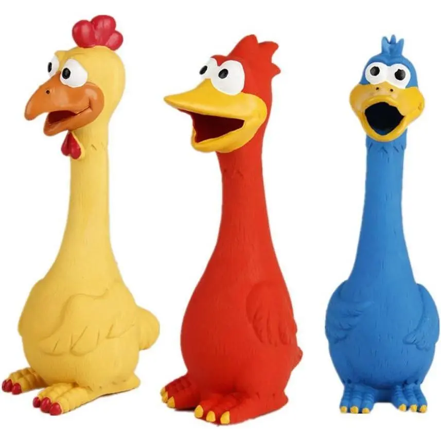 style Rubber Chicken Squeaky Dog Toys for Small, Medium or Large Pet Breeds, Play Fetch, Reduce Separation Anxiety