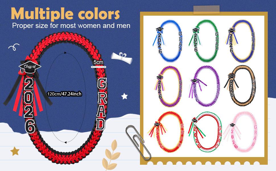 Graduation Lei Necklace 2026, Handmade Ribbon Braided Garland for Graduation Gift