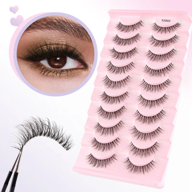 Natural Look False Eyelashes, 10 Pairs Transparent Strip Lashes, Long & Thin, 3D Volume Effect, Daily Wear, Nude Makeup Enhancer, Volumized False Eyelashes