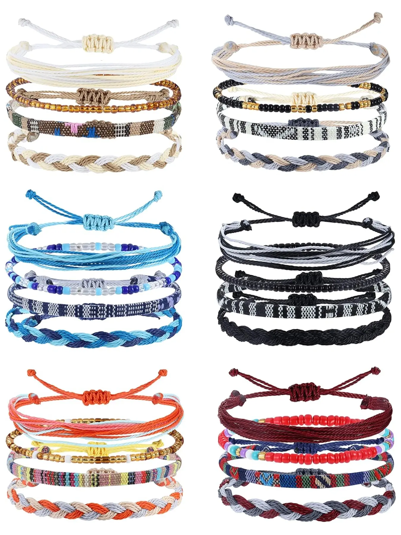 24 Pcs Boho Surfer Bracelet Anklet, Adjustable Beaded Anklets, Handmade Braided Bracelet, Colorful Anklet, Waterproof Beach Jewelry