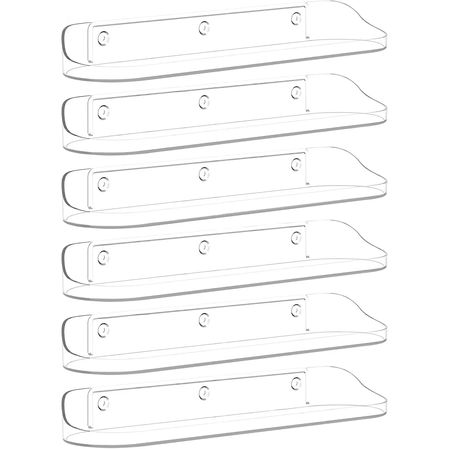 Arcylic Floating Shelves for Wall, 6-Pack, Clear | Display  arcylic Shelf Organizer for Book, Picture Ledge, Room Decor, Wall Shelves for Bathroom, Bedroom, Living Room