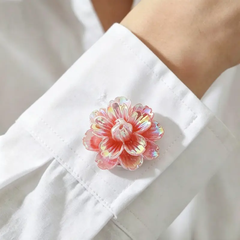 Bogadion Women's Hibiscus Flower Clip-On Cufflinks - Light Luxury Exquisite Tortoiseshell Shirt Button Sets, Fashionable Clothes Accessories