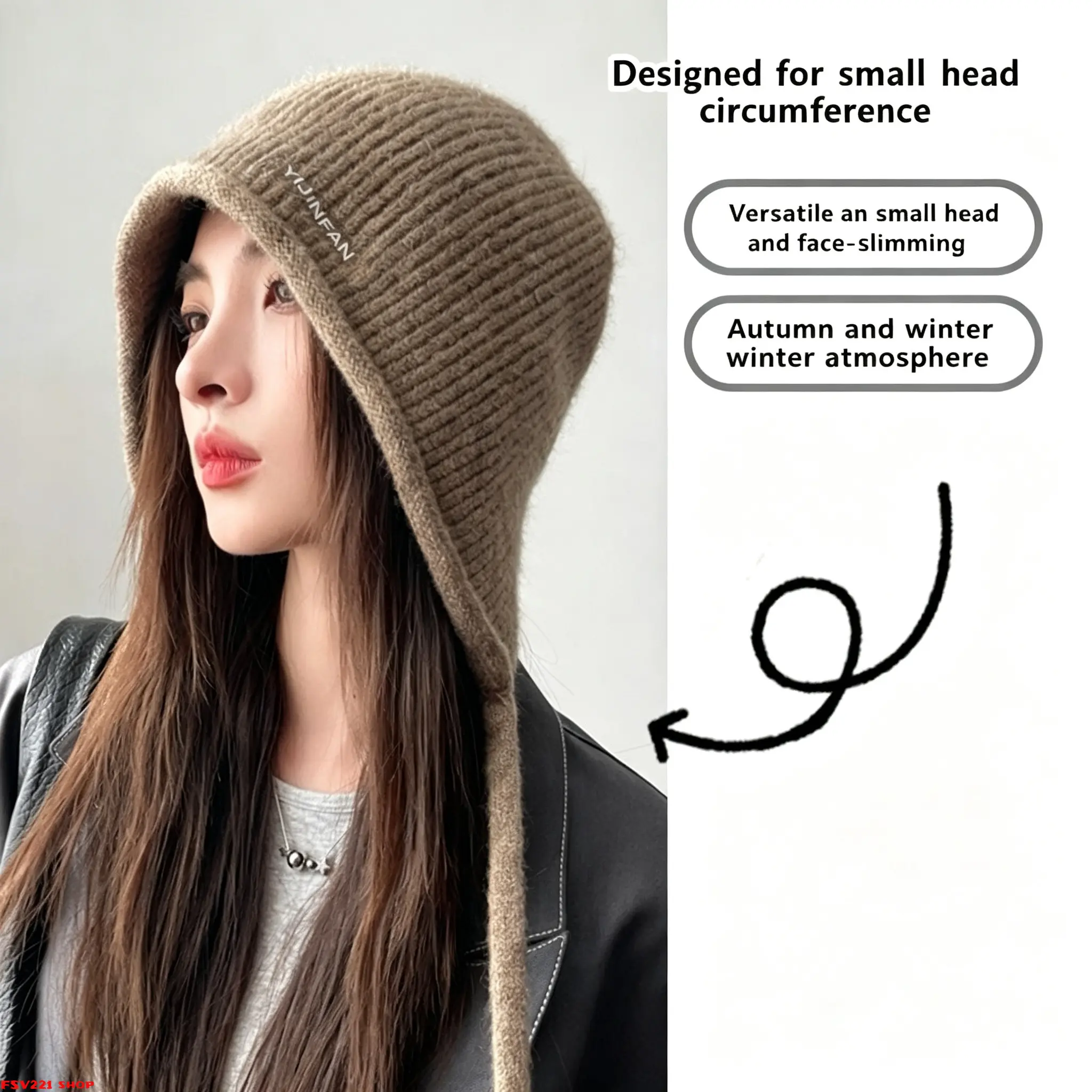 Women's Knit Balaclava Hood Hat for Women - Soft Warm Earflap Winter Beanie, Cold Weather Cozy Hooded Hat with Ear Protection for Daily & Outdoor Soft Hooded Winter Hat for Women, Neutral Tones sohochic