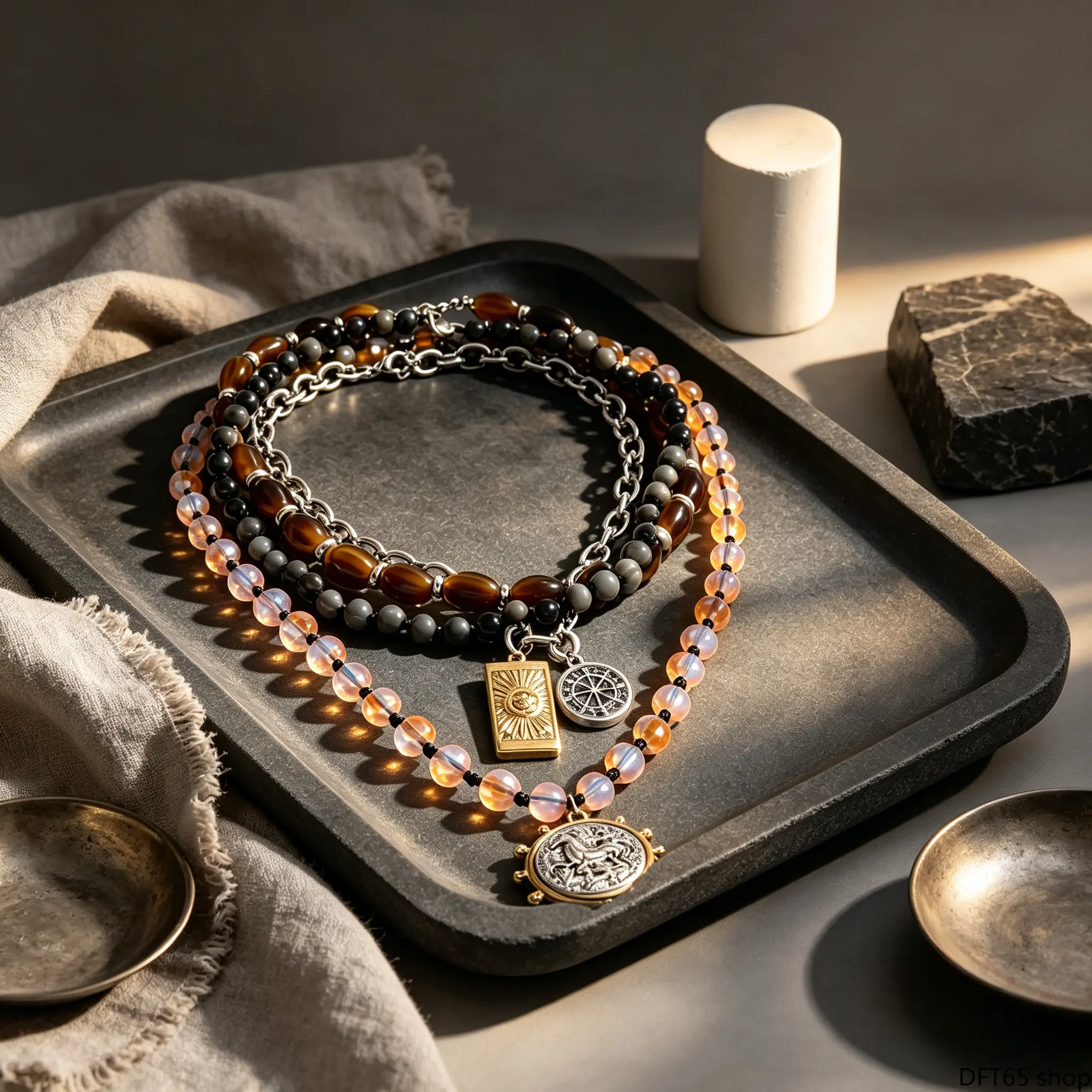 Multi Layer Beaded Necklace With Colorful Pearls And Geometric Oval Pendants Stackable Sweet Edgy Design Polished Metal Structure Adjustable Fit For Women Daily Street Outfit Trendy Fashion Collarbone Jewelry