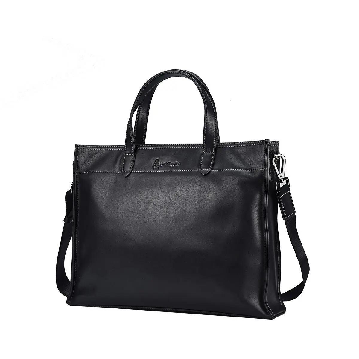 Hush Puppies Large Leather Briefcase for Men – Business Travel Handbag in Black