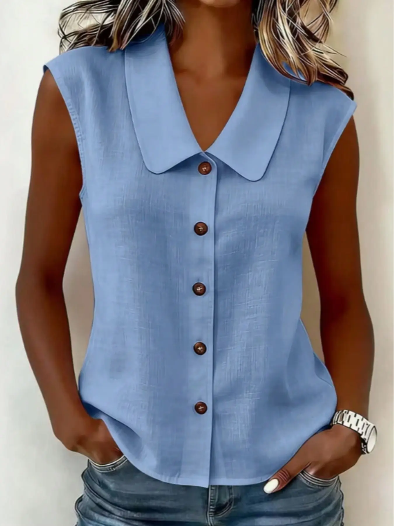 Elegant Slim Sleeveless Women's Shirt Blouses, Solid Color Casual Work Vest Top, Perfect for Commute Wear, Fashionable and Comfortable, Model 10527