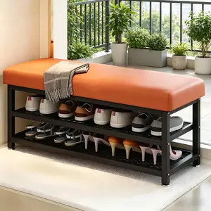 Modern Simple Storage Shoe Bench, Easy-Assemble Metal Construction, Space Efficient Multipurposed Household Organizer, Great Storage Bench for Entryway Corridor