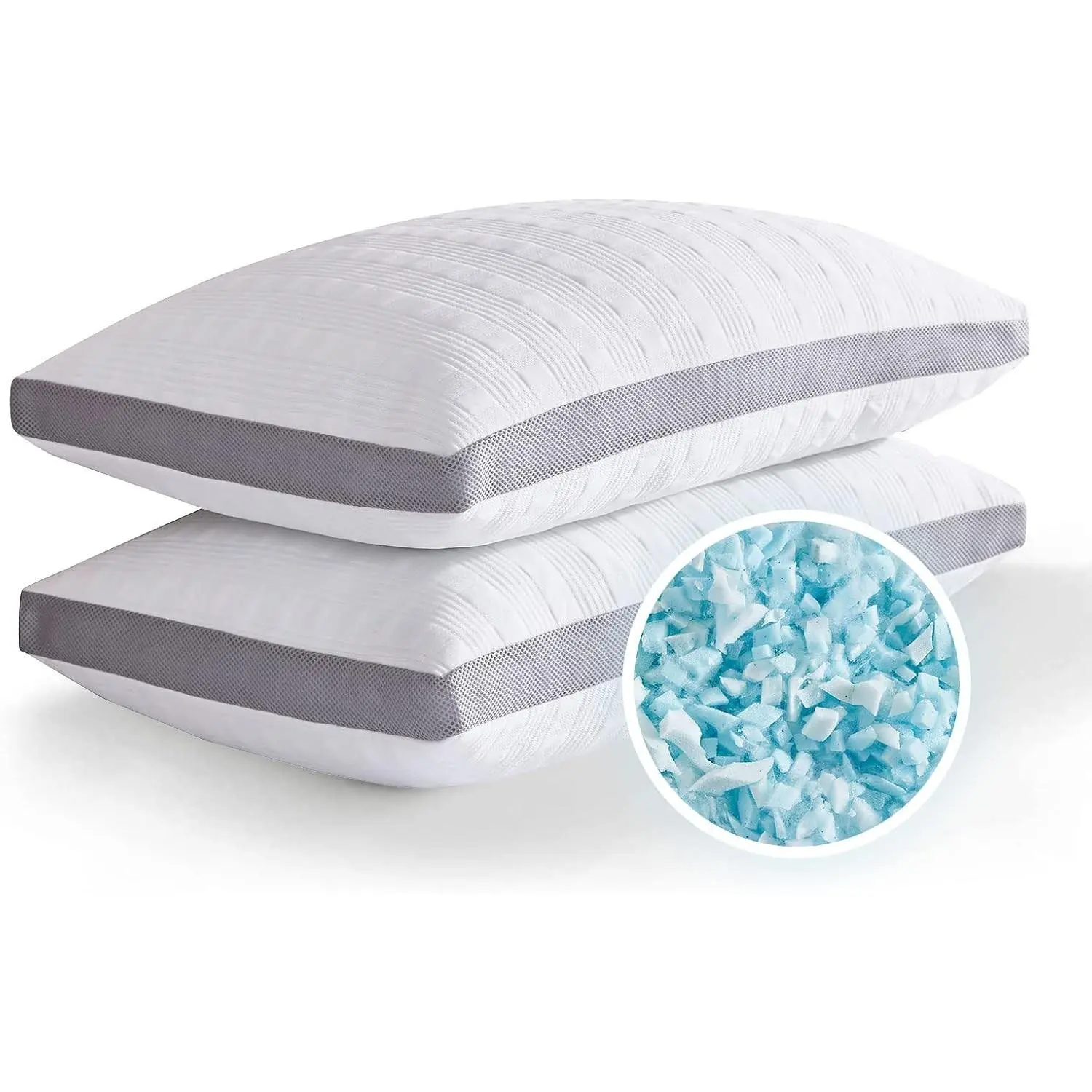 Cooling Pillows Standard Size Set of 2,Shredded Memory Foam Bed Pillows for Sleeping,Standard Pills for Back & Side Sleepers,Adjustable Standard Size with Washable Cover
