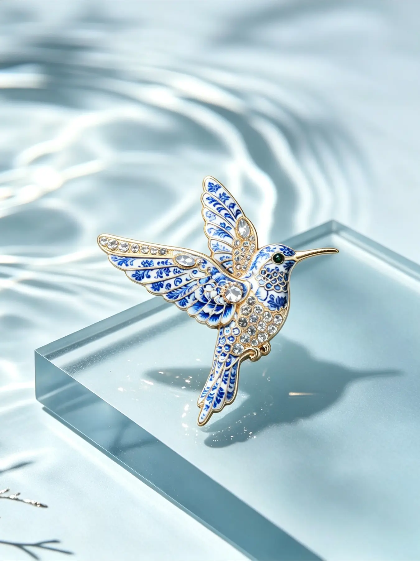 Vintage Blue And White Porcelain Floral Hummingbird Exquisite Brooch, Animal Bird Lapel Pin Badge,Suit For Dress Coat Scarf Decor,Jewelry Gift for Ladies