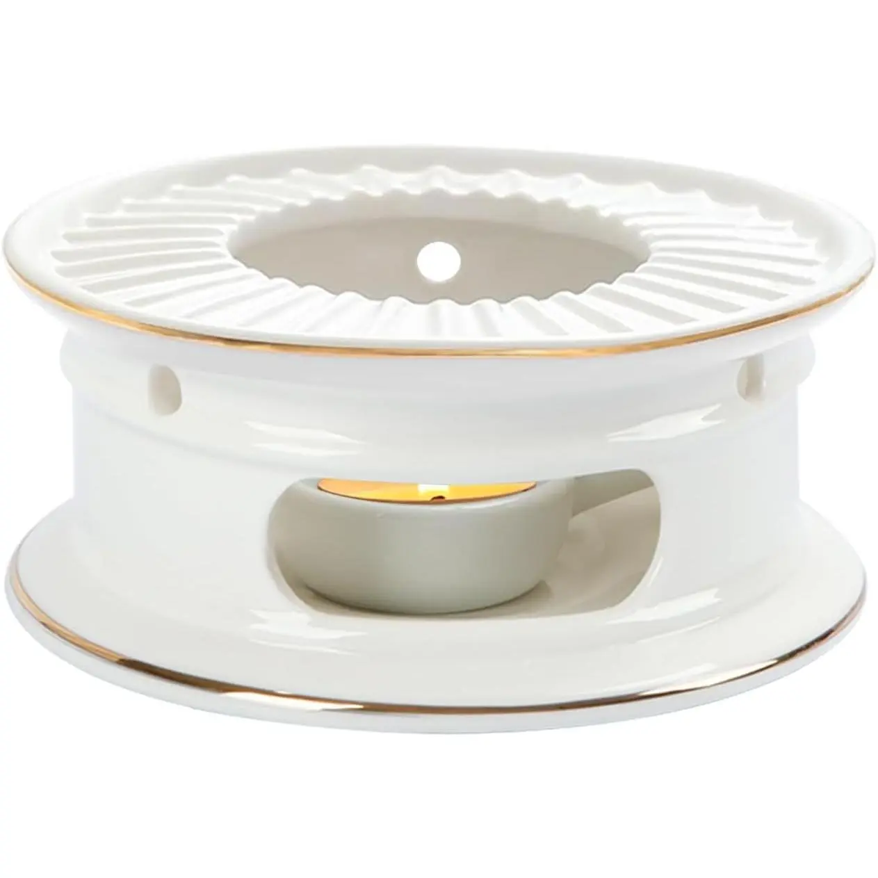 Teapot Warmer, Ceramic Tea Warmer with Tealight Holder, Teapot Heater for Heating Coffee, Milk, Tea Light Heater, Candle Warmer (White)