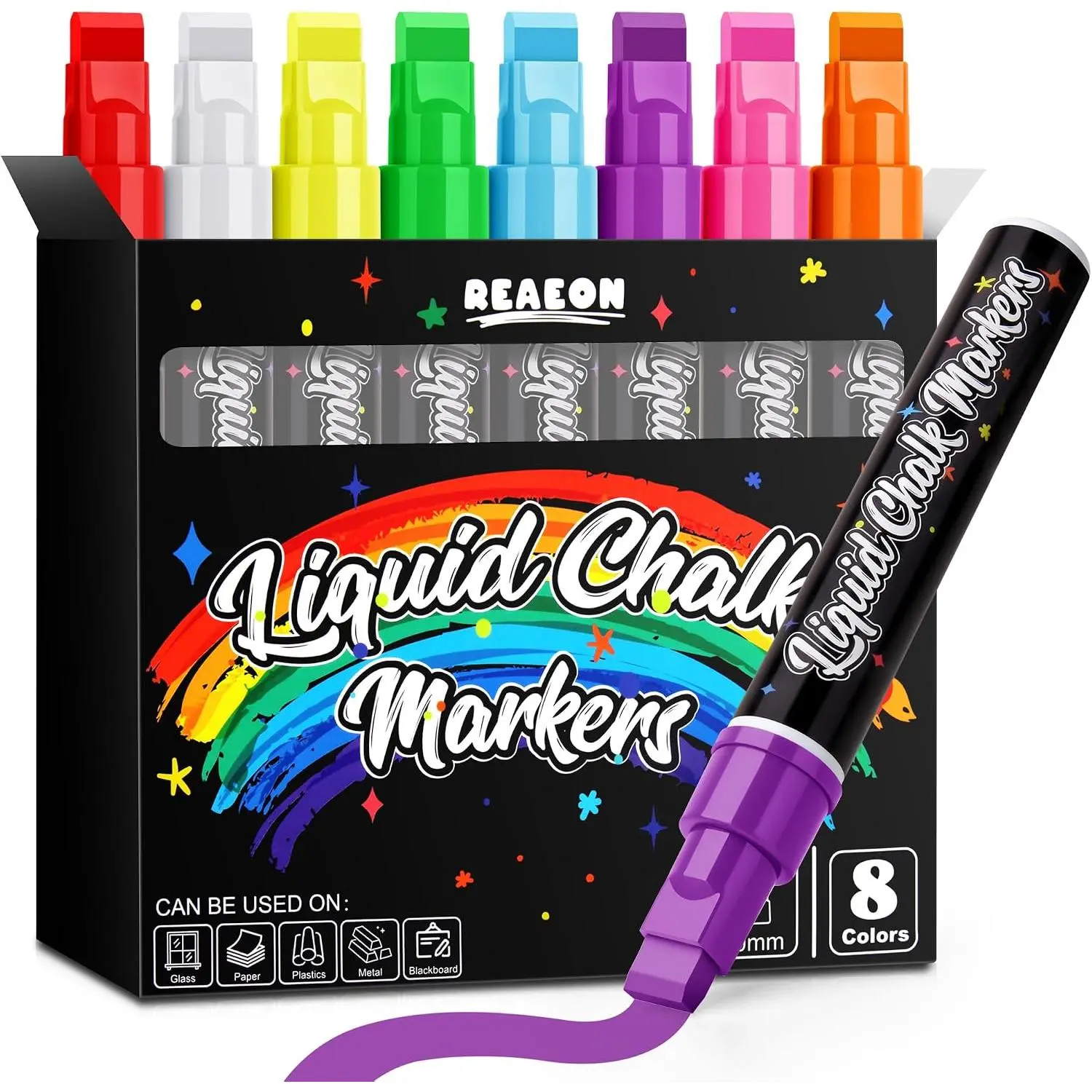 8-Pack Liquid Chalk Markers for Blackboards - 10mm 3-in-1 Nib, Bold Colors, Dust-Free Erasable Washable Ink, Office Stationery Writing Tool for Creative Art, Glass Surfaces (Ages 14+)