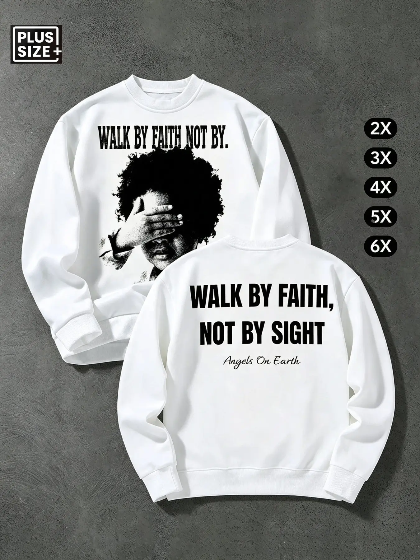 Men Women Fall Winter Plus Size Sweatshirt, 2xl-6xl Loose Fit Casual Long Sleeve, Bible Verse Faith Print, Graphic Pattern