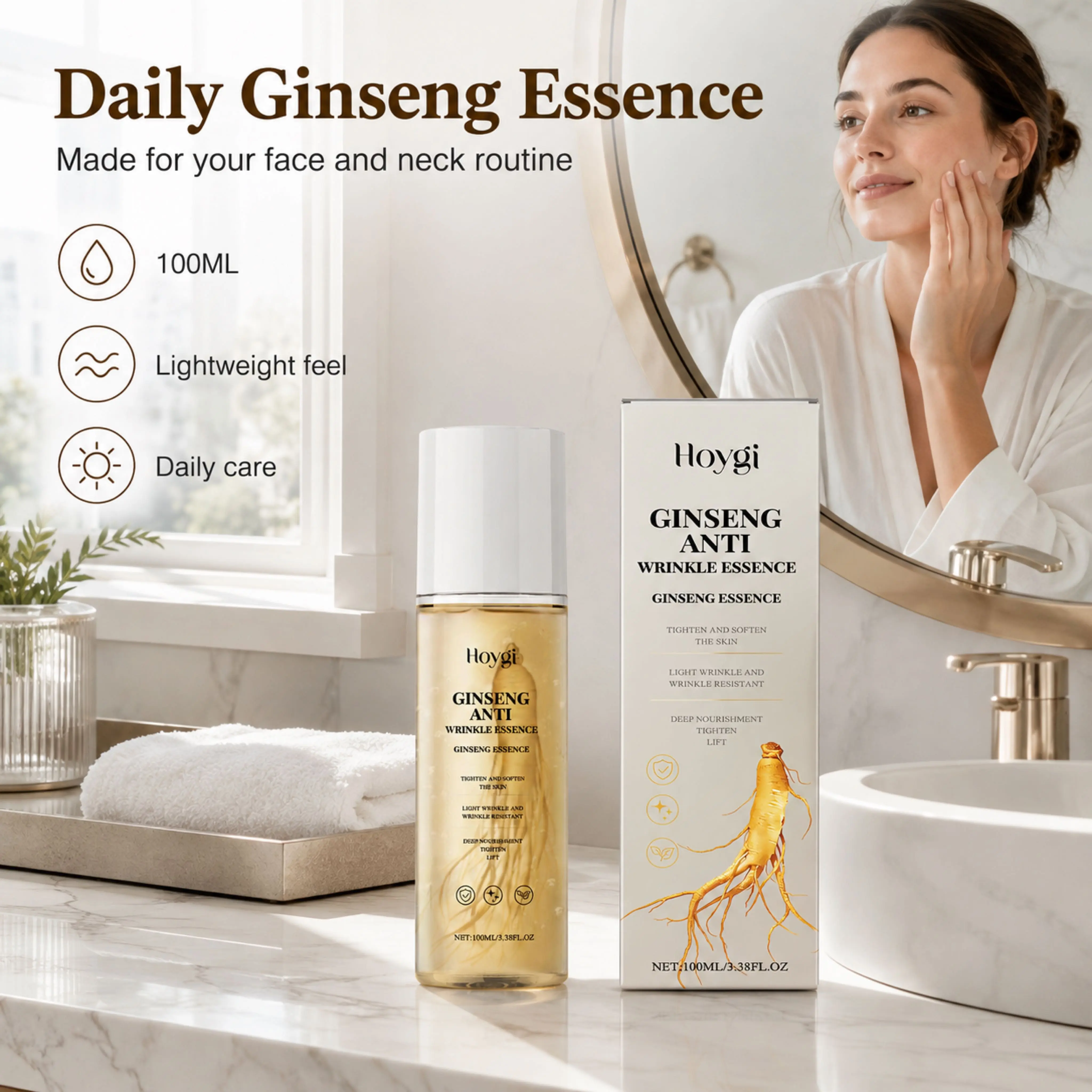 Wild Ginseng Anti-Aging Face Essence Serum 100ml Daily Gentle Hydrating Moisturizing Glow Radiant Firming Firm-Looking Skin Face Lift Calm Lightweight Reduces Dryness Sensitive for All Skin Types Serums Essences