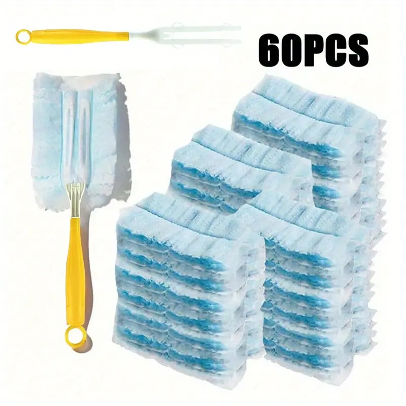 60pcs Disposable Electrostatic Dusting Dusters for Sweeping and Cleaning - Magic Feather Dusters for Home and Car, Replacement Duster Heads for Laundry, Furniture, Car, Keyboard (Includes Handle) - Cleaning Supplies, Accessories, and Tools