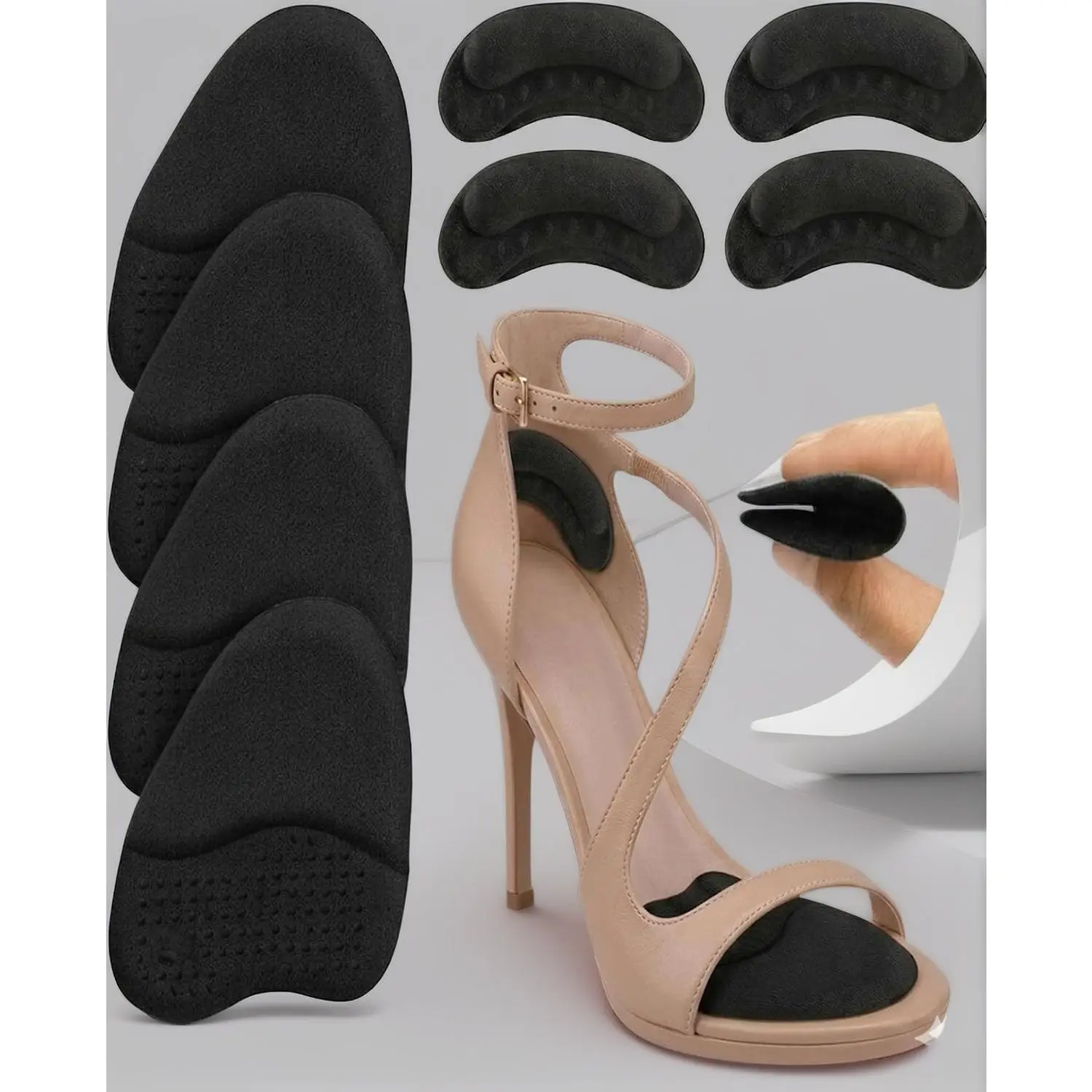 8PCS Foot Pain Relief Set – Metatarsal Pads & Heel Grips for Women, 2 Pairs Ball of Foot Cushions & 2 Pairs Heel Liners, Soft Foam Inserts for Loose Shoes & Blister Prevention, Footwear