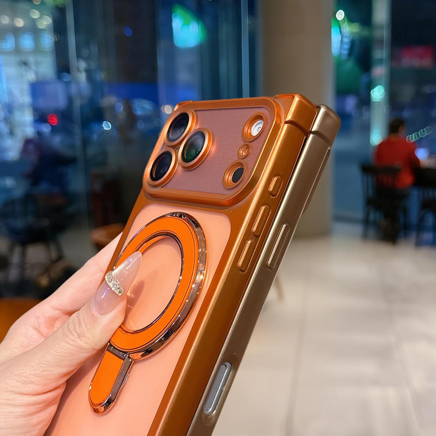 Rectangle Magnetic Clear Case for iPhone 17 Pro Max 16 15 14 13 with Magnetic Ring Stand [Compatible with Mag-Safe] [Full Camera Lens Protector] Plating Clear Phone Case