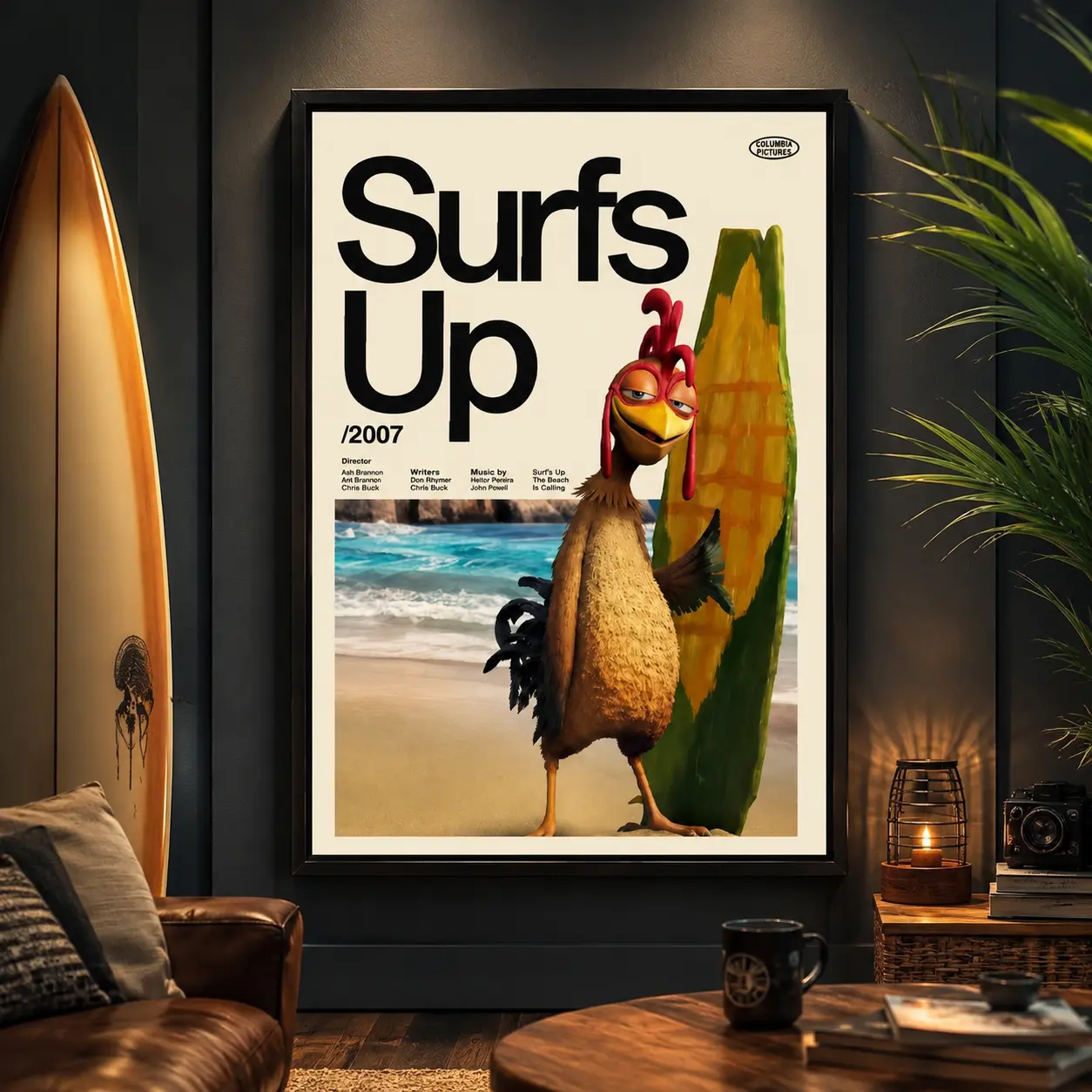 Surfs Up Chicken Joe Print Premium Artwork Film Poster Wall Decor for Room, Canvas Wall Art, Animated Movie Poster, Surfing Character Print, Kids Bedroom Decor, Beach Room Decor, Dorm Wall Art, Gift for Movie Fans