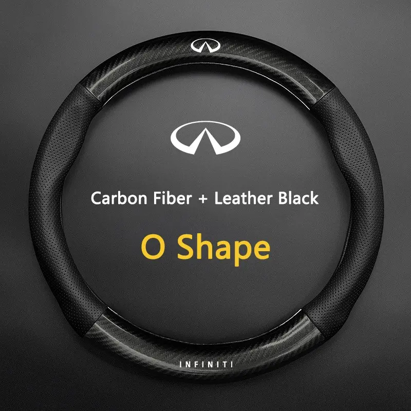 38cm High Quality Car Anti-Slip Steering Wheel Cover Carbon Fiber Leather Booster Cover For Infiniti Q50 Q60S Q70 QX30 QX50 QX55 QX56 QX60 QX70 QX8 JX35 EX25 FX35 G37 Accessories