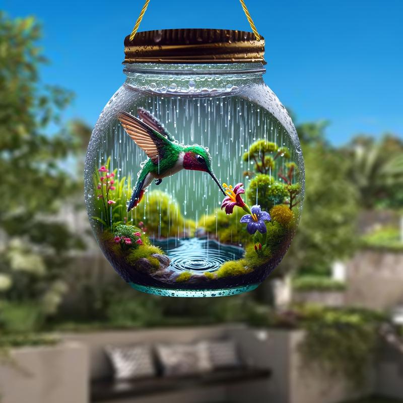 2D Colorful Hummingbird Mason Jar Suncatcher - Stained Glass Effect for Windows, Garden & Gifts