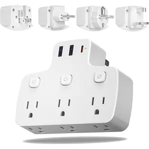 European Travel Plug Adapter USB C, International  Power Adapter with Type A/C/G/E/F Plug Removable,6 Outlets 3 Switches, to  Spain France Greece UK Portugal, White