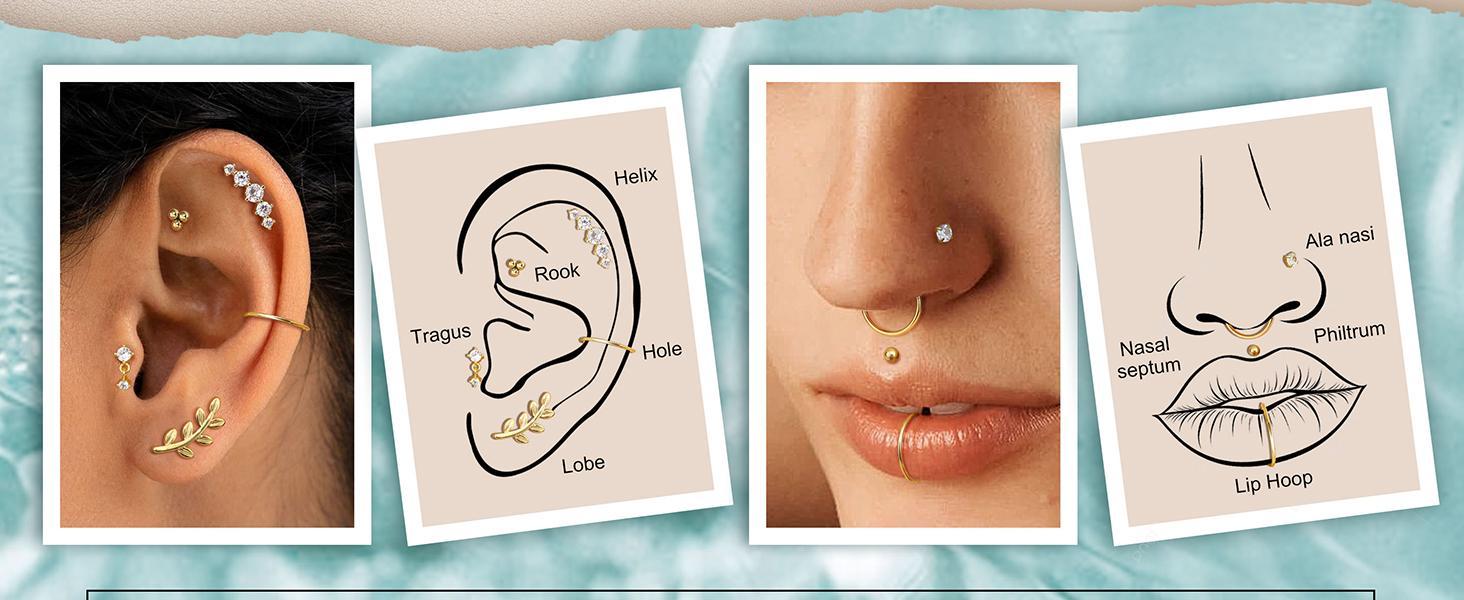 YADOCA 16 Gauge Cartilage Earrings for Women-Hypoallergenic Surgical Stainless Steel Tragus Earring Set Threadless Flat Back Earrings Push in Nose Studs Daith Conch Tragus Helix Piercing Jewelry Cubic Zirconia