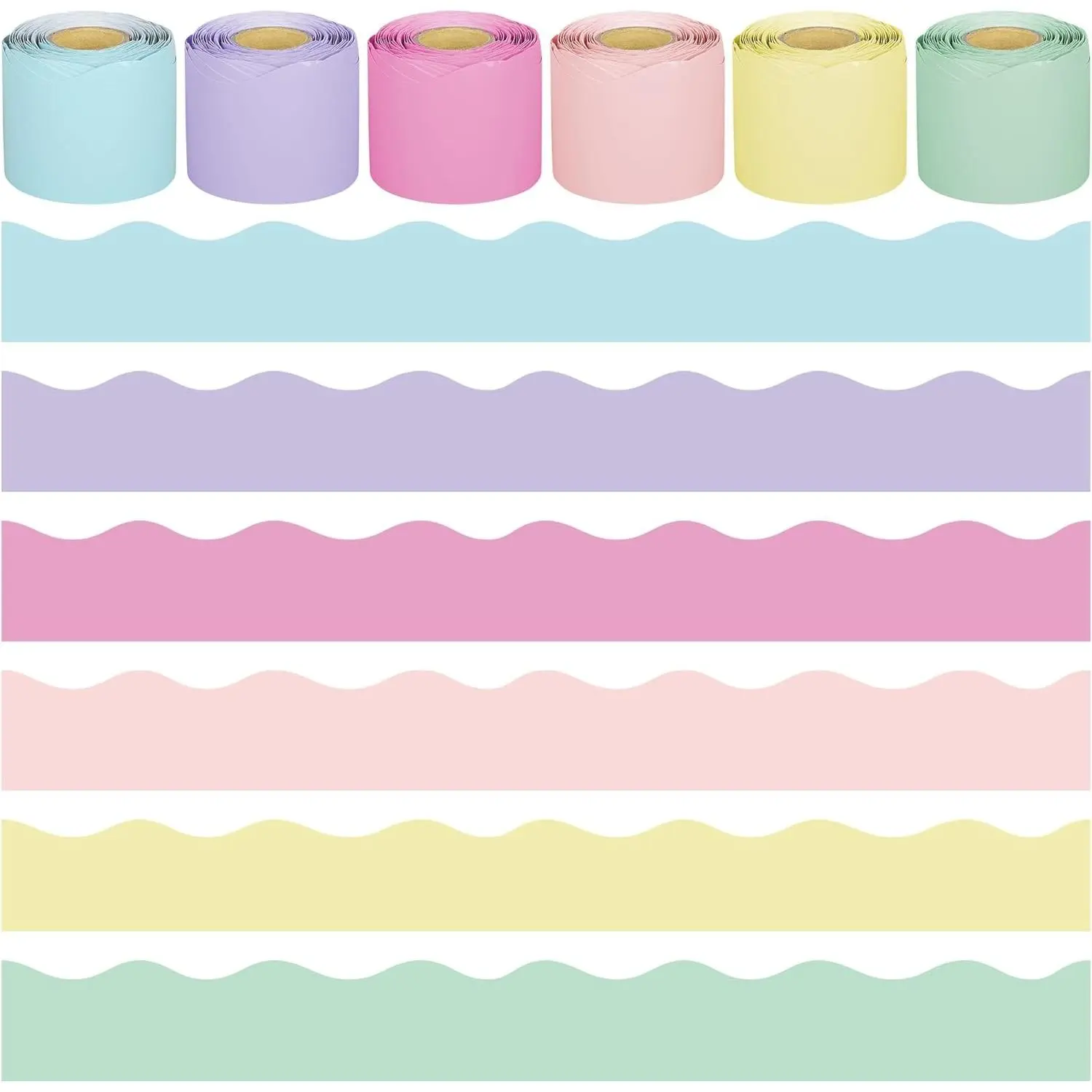 6 Rolls 240Ft Pastel Scalloped Bulletin Board Borders Trim, Colorful Bulletin Board Decorations for Classroom Chalkboard Home Wall Office Decoration