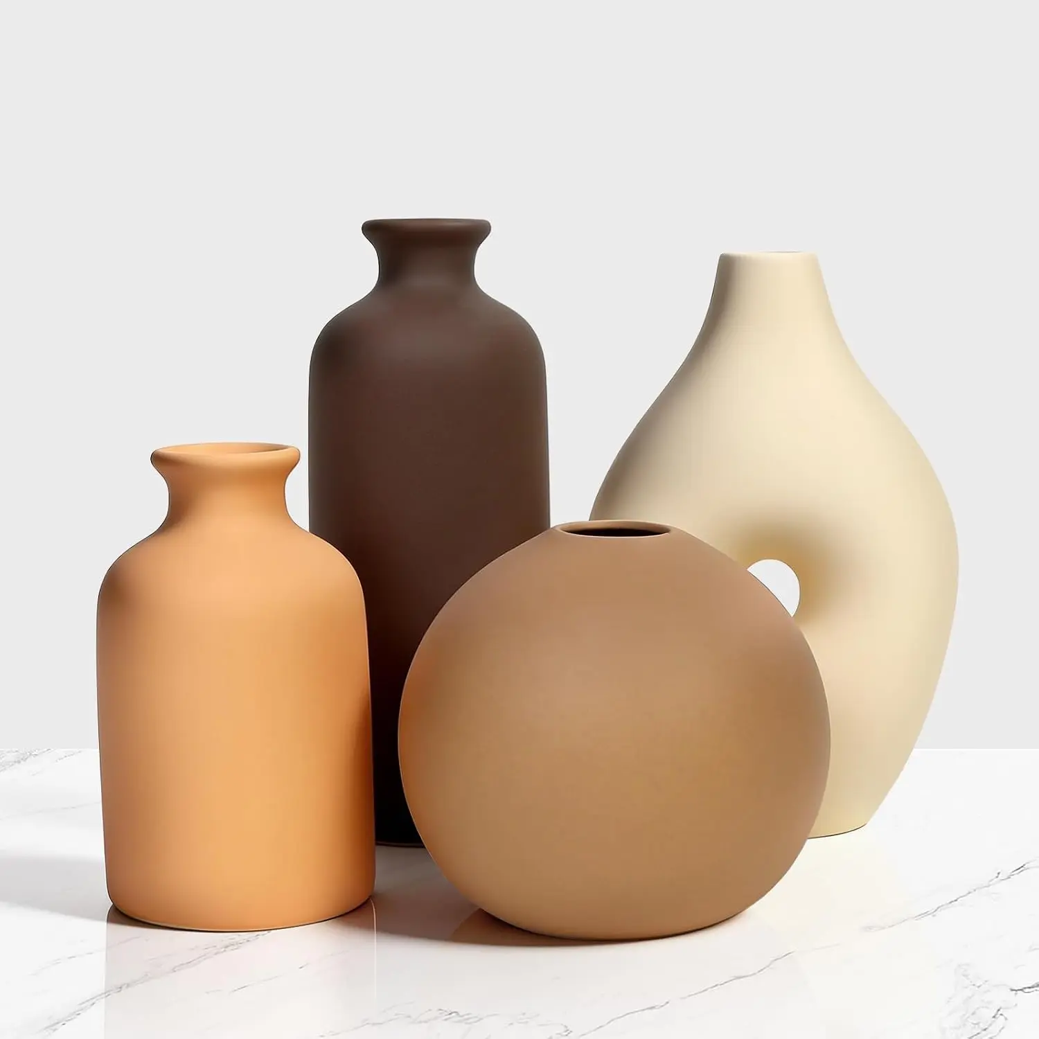 Ceramic Vase Set of 4 Modern  Decor Vases for  Table Centerpiece - Rustic Flower Vases for Living Room Kitchen Shelf Bedroom Office Bathroom Dining and Coffee Table Decor