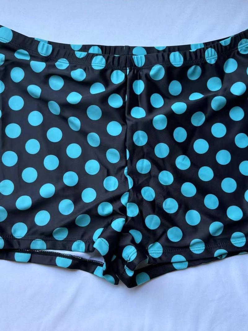 Plus Size Colorblock Patchwork Polka Dot Print 2 in 1 Tankini 2 Piece Set, Plus Adjustable Strap Scoop Neck Swim Top & Swim Shorts, Women's Plus Swimsuit for Summer Beach Holiday Vacation, Tankiniswimwear, Tankini Swimsuits Women